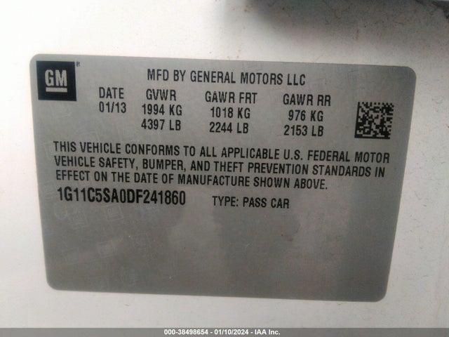 2013 CHEVROLET MALIBU 1LT VIN: 1G11C5SA0DF241860