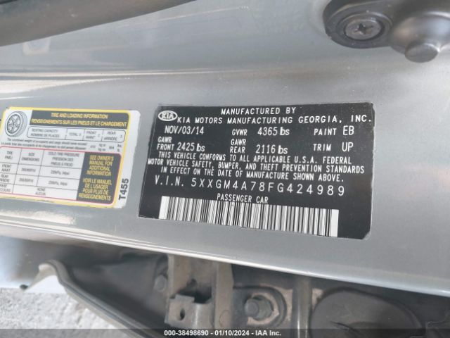 5XXGM4A78FG424989 KIA Optima Lx
