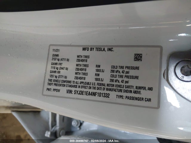 Tesla Model 3 Rear-wheel Drive 2022 5YJ3E1EA4NF101332 Image 9