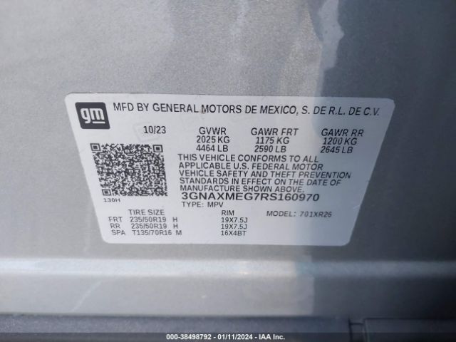3GNAXMEG7RS160970 Chevrolet Equinox Fwd Rs
