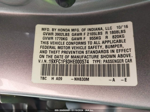 Honda Civic Touring 2017 19XFC1F93HE000574 Image 9