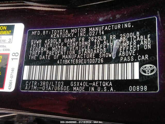 Toyota Avalon Xle Touring 2014 4T1BK1EB9EU100726 Image 9
