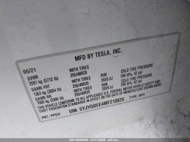 5YJYGDEE4MF210828 Tesla Model Y Long Range Dual Motor All-wheel Drive