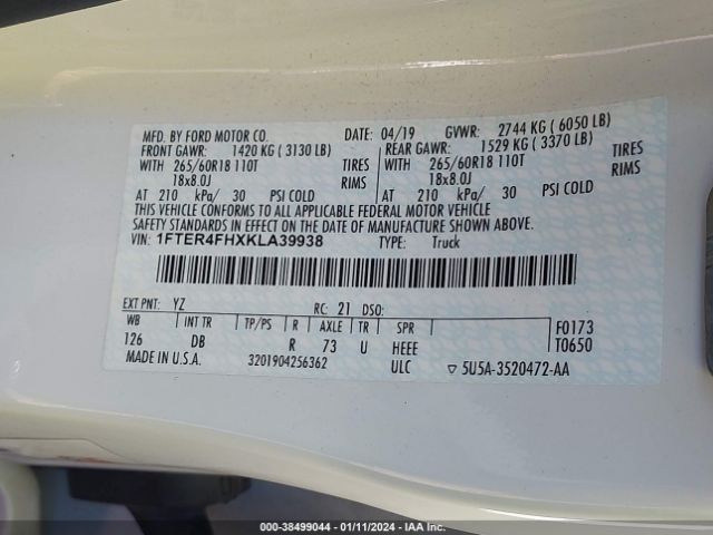 1FTER4FHXKLA39938 Ford Ranger Lariat