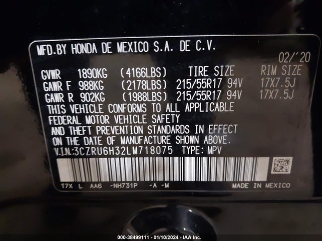 Honda Hr-v Awd Lx 2020 3CZRU6H32LM718075 Image 9