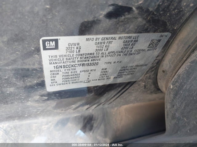 Chevrolet Tahoe Ltz 2015 1GNSCCKC7FR153320 Image 9