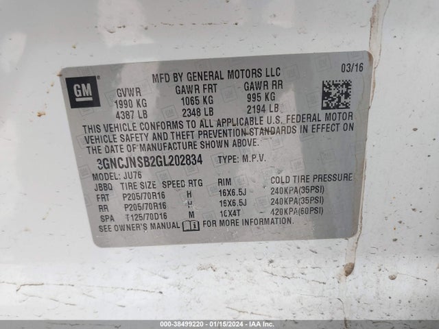 Chevrolet Trax 1ls 2016 3GNCJNSB2GL202834 Image 9