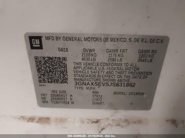 Chevrolet EQUINOX LT 2018 3GNAXSEV5JS631862 Image 9
