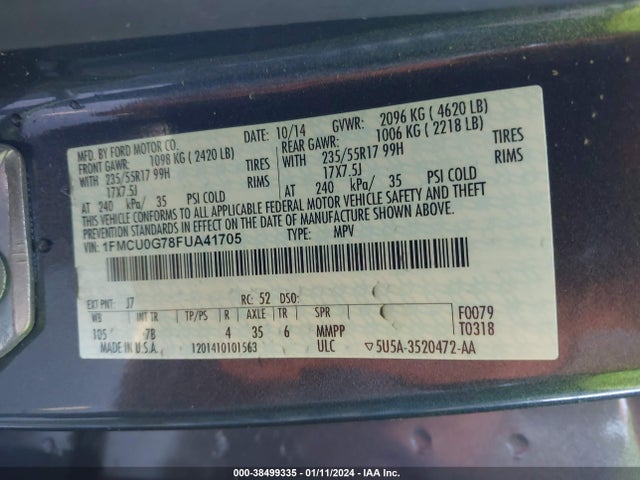 Ford ESCAPE SE 2015 1FMCU0G78FUA41705 Image 9