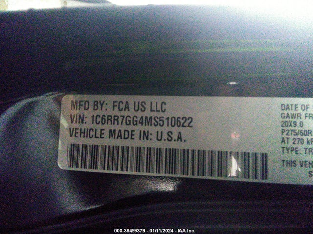 2021 RAM 1500 CLASSIC WARLOCK QUAD CAB 4X4 6'4 BOX VIN: 1C6RR7GG4MS510622