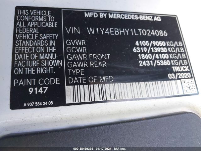 W1Y4EBHY1LT024086 Mercedes-Benz Sprinter 2500 Standard Roof V6