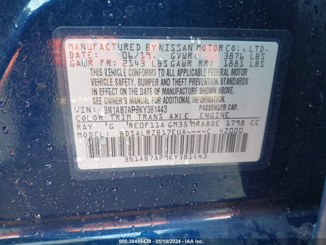 Nissan SENTRA SR 2019 3N1AB7AP9KY381443 Image 9