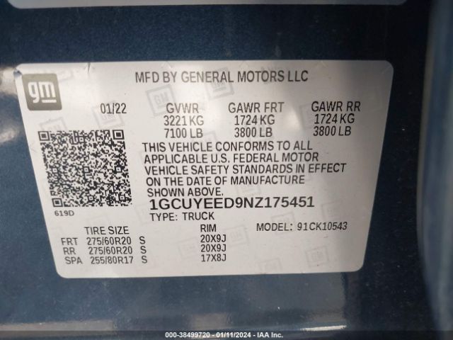 1GCUYEED9NZ175451 Chevrolet SILVERADO 1500 LTD