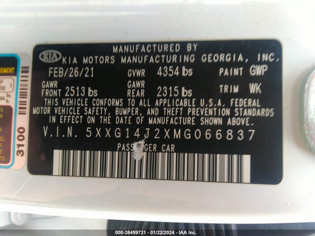 KIA K5 LXS 2021 5XXG14J2XMG066837 Image 9