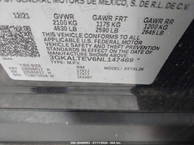 3GKALTEV6NL147469 GMC Terrain Awd Sle