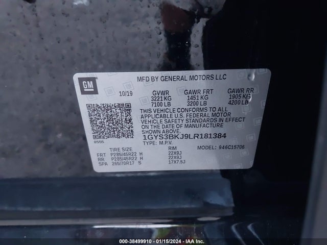 1GYS3BKJ9LR181384 Cadillac Escalade Luxury