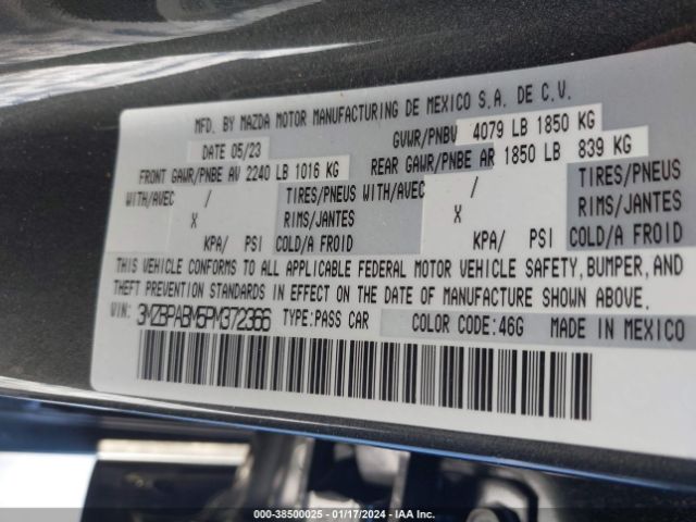 3MZBPABM5PM372366 Mazda Mazda3 2.5 S Select