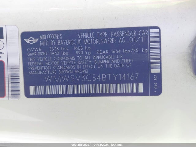 2011 MINI COOPER S WMWSV3C54BTY14167 Photo 8