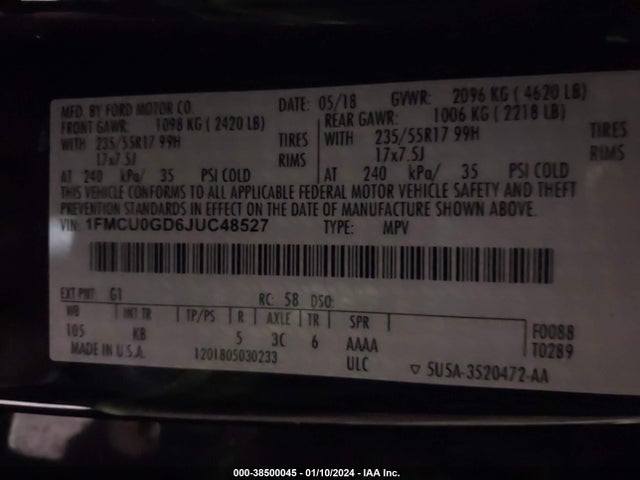 Ford ESCAPE SE 2018 1FMCU0GD6JUC48527 Image 9
