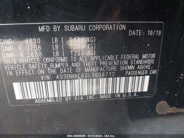 Subaru Legacy Premium 2020 4S3BWAE60L3008712 Image 9