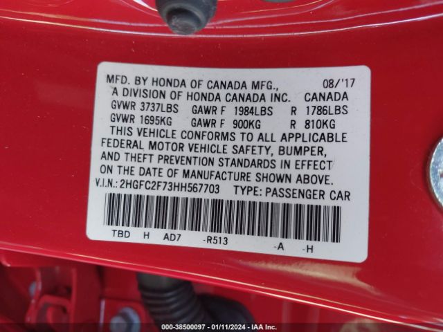 2HGFC2F73HH567703 Honda CIVIC EX