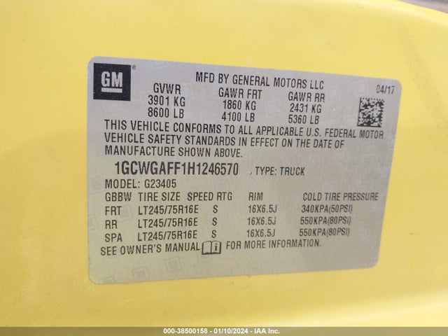 Chevrolet Express 2500 Work Van 2017 1GCWGAFF1H1246570 Image 9