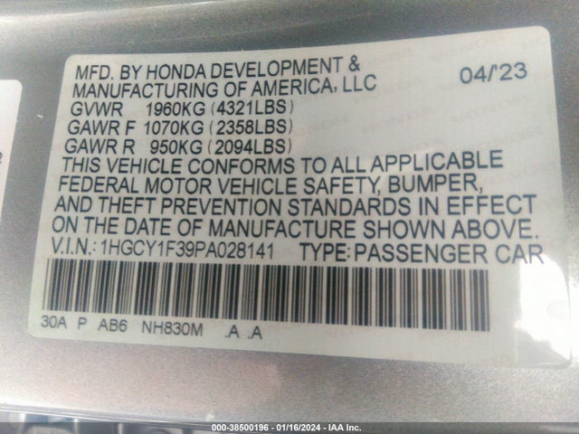 Honda ACCORD EX 2023 1HGCY1F39PA028141 Image 9