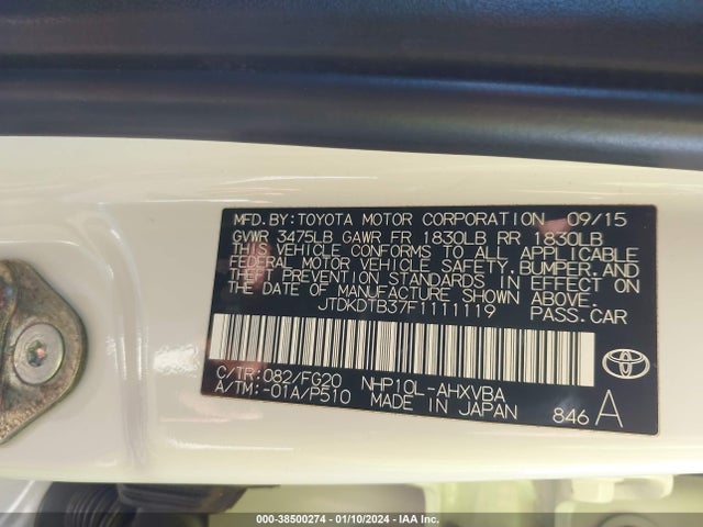 Toyota Prius C Two 2015 JTDKDTB37F1111119 Image 9