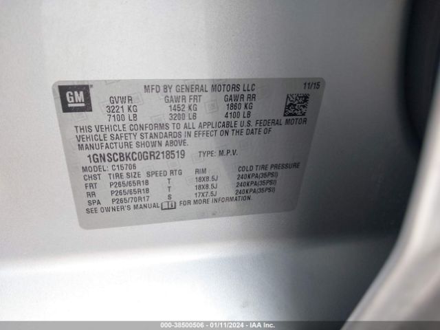 1GNSCBKC0GR218519 Chevrolet Tahoe Lt