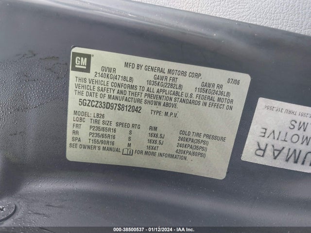 2007 SATURN VUE 4 CYL VIN: 5GZCZ33D97S812042