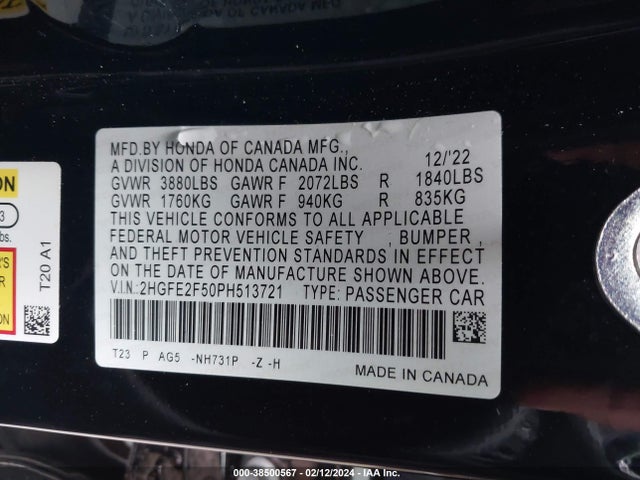 Honda Civic Sport 2023 2HGFE2F50PH513721 Image 9