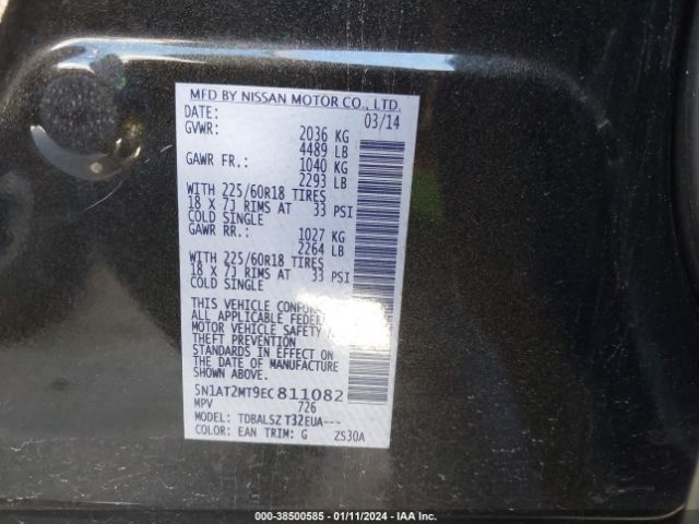 5N1AT2MT9EC811082 Nissan Rogue Sl