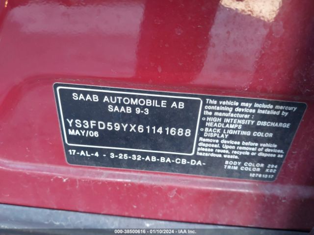 2006 SAAB 9-3 YS3FD59YX61141688 Photo 8