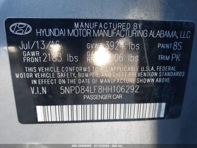 2017 HYUNDAI ELANTRA SE VIN: 5NPD84LF8HH106292