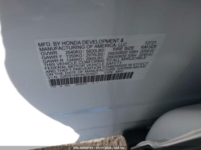5J8YE1H01NL033921 Acura Mdx A-spec Package