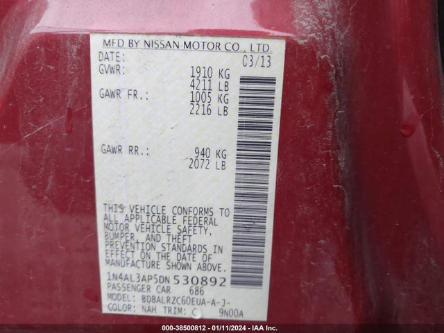 2013 NISSAN ALTIMA 2.5 S VIN: 1N4AL3AP5DN530892