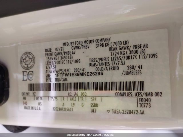 1FTFW1E86MKE26296 Ford F-150 Xlt