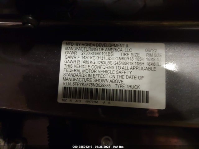 Honda Ridgeline Rtl-e 2022 5FPYK3F75NB029285 Image 9