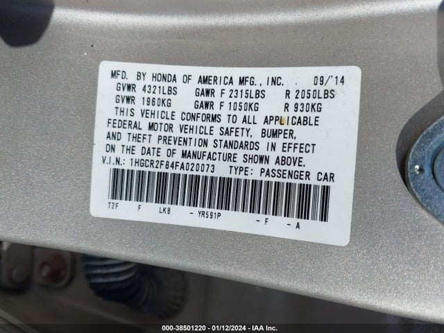 Honda Accord Ex-l 2015 1HGCR2F84FA020073 Image 9