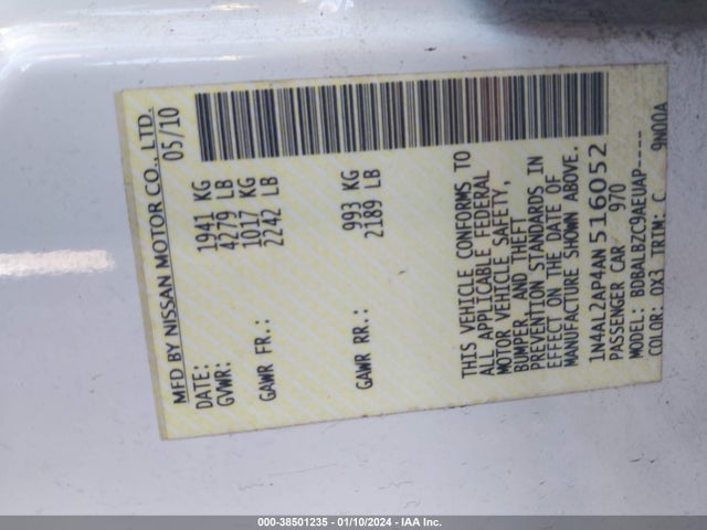 2010 NISSAN ALTIMA 2.5 S VIN: 1N4AL2AP4AN516052