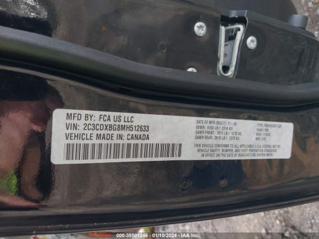 2C3CDXBG8MH512633 Dodge Charger Sxt Rwd