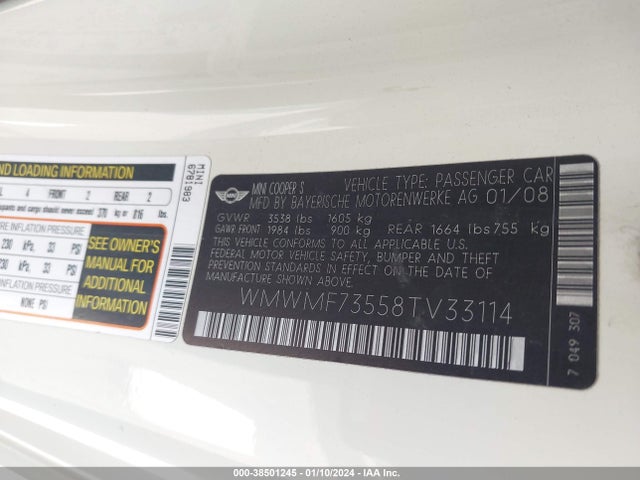 2008 MINI COOPER S WMWMF73558TV33114 Photo 8