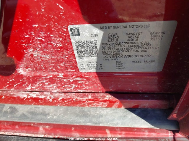 Chevrolet Traverse Premier 2019 1GNERKKW8KJ230219 Image 9