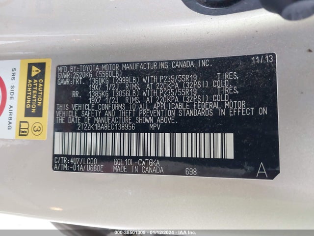 Lexus RX 350 2014 2T2ZK1BA8EC138956 Image 9