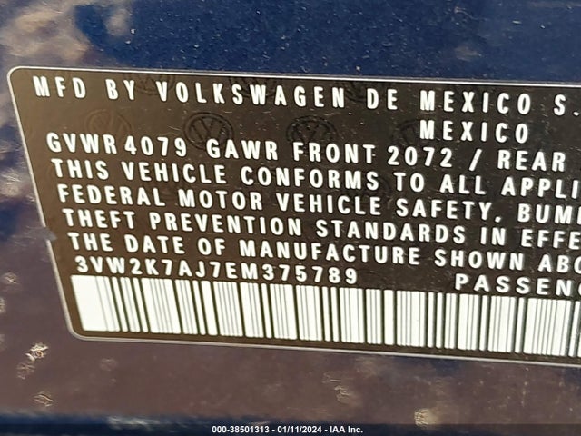 2014 VOLKSWAGEN JETTA 2.0L S VIN: 3VW2K7AJ7EM375789