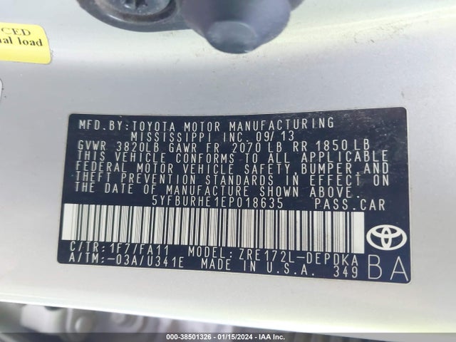 Toyota COROLLA L 2014 5YFBURHE1EP018635 Image 9