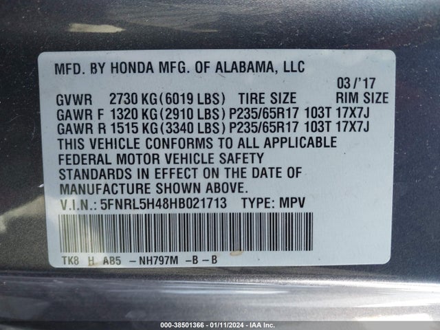 Honda ODYSSEY EX 2017 5FNRL5H48HB021713 Image 9