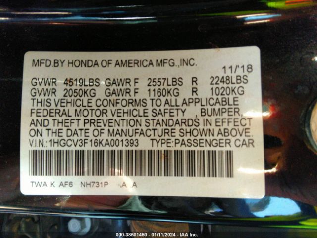 1HGCV3F16KA001393 Honda ACCORD HYBRID