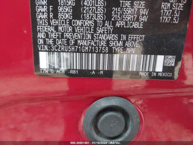 3CZRU5H71GM713758 Honda Hr-v Ex-l