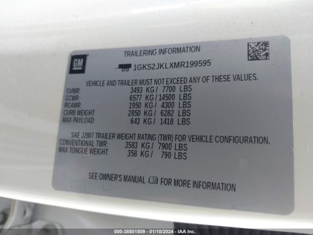 1GKS2JKLXMR199595 GMC Yukon Xl 4wd Denali